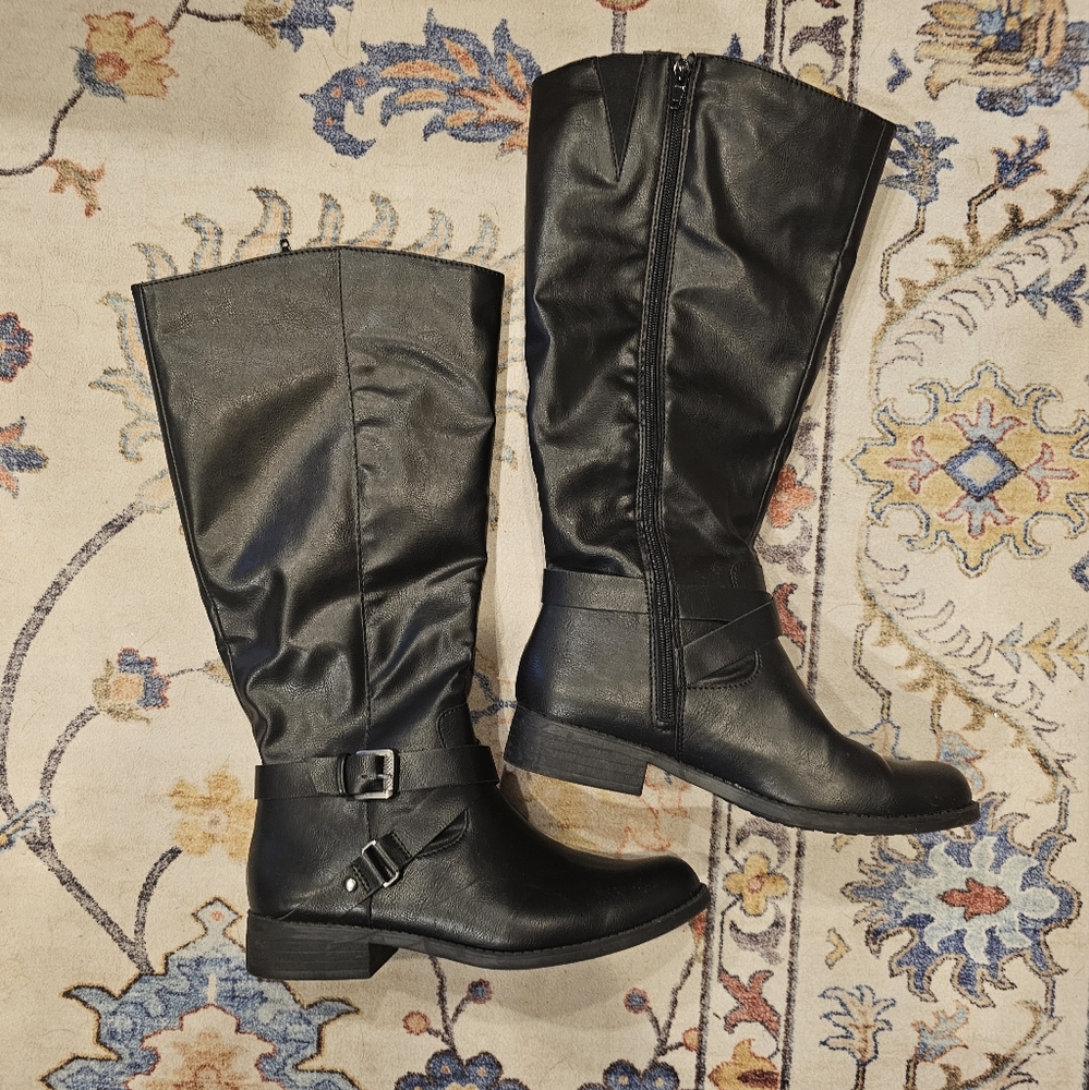 Wide Calf Black Leather Boots